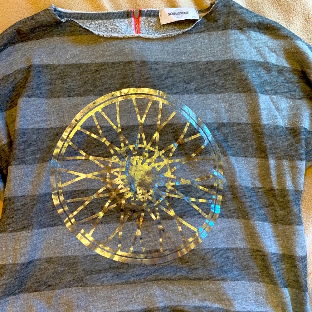 Soulcycle cropped stripe sweatshirt S with back zipper detail